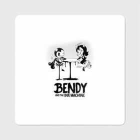 Магнит виниловый Квадрат с принтом Bendy And The Ink Machine в Новосибирске, полимерный материал с магнитным слоем | размер 9*9 см, закругленные углы | bendy | bendy and the ink machine | бенди | бени | бенни | бэнди | детская | детям | игра | капли | компьютерная игра | краска | машина | подтеки | ужастик | чернила | чернильная