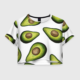 Женская футболка Crop-top 3D с принтом Авокадо в Новосибирске, 100% полиэстер | круглая горловина, длина футболки до линии талии, рукава с отворотами | avocado | fruit | авокадо | овощ | фрукт