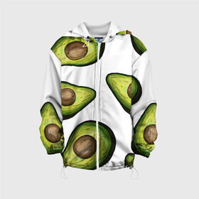 Детская куртка 3D с принтом Авокадо в Новосибирске, 100% полиэстер | застежка — молния, подол и капюшон оформлены резинкой с фиксаторами, по бокам — два кармана без застежек, один потайной карман на груди, плотность верхнего слоя — 90 г/м2; плотность флисового подклада — 260 г/м2 | Тематика изображения на принте: avocado | fruit | авокадо | овощ | фрукт
