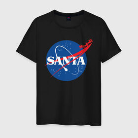 Мужская футболка хлопок с принтом SANTA \ NASA. в Новосибирске, 100% хлопок | прямой крой, круглый вырез горловины, длина до линии бедер, слегка спущенное плечо. | Тематика изображения на принте: 