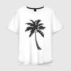 Мужская футболка хлопок Oversize с принтом Пальма в Новосибирске, 100% хлопок | свободный крой, круглый ворот, “спинка” длиннее передней части | palm | дерево | жаркие страны | кокосы | море | отдых | черно белый | черный | экзотика