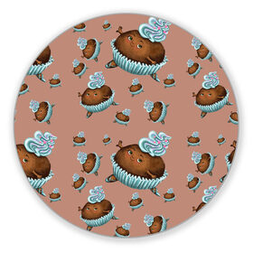 Коврик для мышки круглый с принтом Шоколадка-балеринка в Новосибирске, резина и полиэстер | круглая форма, изображение наносится на всю лицевую часть | балерина | девочка | пирожное | пуанты | танец | шоколад