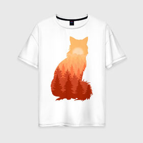 Женская футболка хлопок Oversize с принтом Лиса в Новосибирске, 100% хлопок | свободный крой, круглый ворот, спущенный рукав, длина до линии бедер
 | fox | лес | лис | лиса | лисенок | лисичка | рыжий