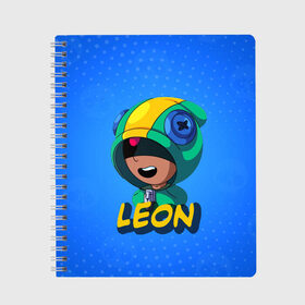 Тетрадь с принтом BRAWL STARS LEON в Новосибирске, 100% бумага | 48 листов, плотность листов — 60 г/м2, плотность картонной обложки — 250 г/м2. Листы скреплены сбоку удобной пружинной спиралью. Уголки страниц и обложки скругленные. Цвет линий — светло-серый
 | brawl stars | games | leon | бравл старс | бравл старс амбер | браул старс | игры | легендарный бравлер | леон