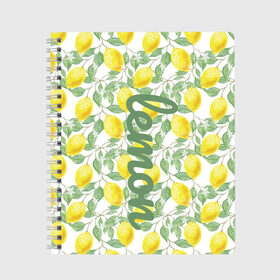 Тетрадь с принтом Лимон в Новосибирске, 100% бумага | 48 листов, плотность листов — 60 г/м2, плотность картонной обложки — 250 г/м2. Листы скреплены сбоку удобной пружинной спиралью. Уголки страниц и обложки скругленные. Цвет линий — светло-серый
 | Тематика изображения на принте: lemon | витамин с | желтый | зеленый | кислый | лимон