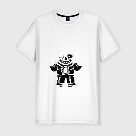Мужская футболка хлопок Slim с принтом Understale - Sans в Новосибирске, 92% хлопок, 8% лайкра | приталенный силуэт, круглый вырез ворота, длина до линии бедра, короткий рукав | sans | undertale | андертейл | игровое | санс | скелет | скелетон