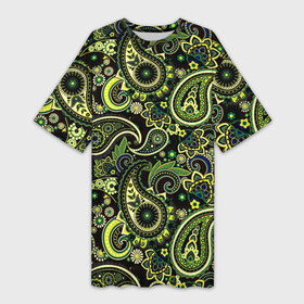 Платье-футболка 3D с принтом Молекулярный рисунок в Новосибирске,  |  | арт | биология | жёлтый | зелёный | молекула | рисунок | синий | чёрный