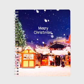 Тетрадь с принтом Merry Christmas в Новосибирске, 100% бумага | 48 листов, плотность листов — 60 г/м2, плотность картонной обложки — 250 г/м2. Листы скреплены сбоку удобной пружинной спиралью. Уголки страниц и обложки скругленные. Цвет линий — светло-серый
 | 