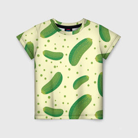 Детская футболка 3D с принтом Огурчики в Новосибирске, 100% гипоаллергенный полиэфир | прямой крой, круглый вырез горловины, длина до линии бедер, чуть спущенное плечо, ткань немного тянется | арт | еда | лето | овощ | овощи | огурец | огурцы | огурчик | огурчики | рисунок