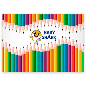 Поздравительная открытка с принтом Baby Shark в Новосибирске, 100% бумага | плотность бумаги 280 г/м2, матовая, на обратной стороне линовка и место для марки
 | Тематика изображения на принте: baby | baby shark | shark | акула | анимация | бэби | бэби шарк | дети | мультфильм | песня | ребенок | шарк