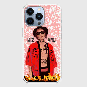 Чехол для iPhone 13 Pro с принтом KIZARU в Новосибирске,  |  | death in a cloak | explosion | haunted family lettering | haunted family print | kizaru | rapper | tattoos | белые кляксы | взрыв | кизару | надпись haunted family | певец | принт haunted family | розовый | рэпер | татуировки |