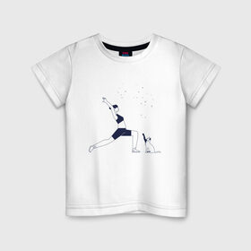 Детская футболка хлопок с принтом Магия утра в Новосибирске, 100% хлопок | круглый вырез горловины, полуприлегающий силуэт, длина до линии бедер | fitness | yoga. | девушка | дом | заряд на весь день | зарядка | йога | кошка | утро | фитнес | хорошее настроение