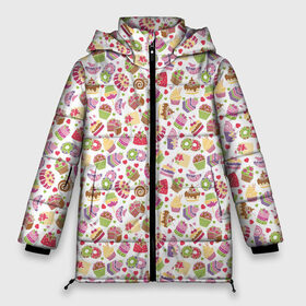 Женская зимняя куртка 3D с принтом Сладкий рай в Новосибирске, верх — 100% полиэстер; подкладка — 100% полиэстер; утеплитель — 100% полиэстер | длина ниже бедра, силуэт Оверсайз. Есть воротник-стойка, отстегивающийся капюшон и ветрозащитная планка. 

Боковые карманы с листочкой на кнопках и внутренний карман на молнии | berries | cake | cherry | cream | croissant | cupcake | donut | heart | jelly | pancake | raspberry | roll | rose | strawberry | вишня | желе | кекс | клубника | крем | круассан | малина | панкейк | пирожное | пончик | розочка | рулет | сердце | торт | яг