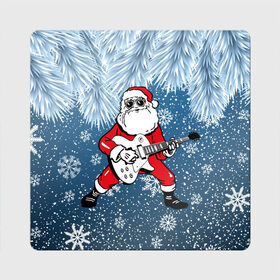 Магнит виниловый Квадрат с принтом Дед Мороз Рокер в Новосибирске, полимерный материал с магнитным слоем | размер 9*9 см, закругленные углы | гитара | гитарист | год | дед | зима | зимний | клаус | метал | металл | мороз | музыка | музыкант | новый | рождество | рок | рокер | санта