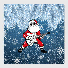 Магнитный плакат 3Х3 с принтом Дед Мороз Рокер в Новосибирске, Полимерный материал с магнитным слоем | 9 деталей размером 9*9 см | гитара | гитарист | год | дед | зима | зимний | клаус | метал | металл | мороз | музыка | музыкант | новый | рождество | рок | рокер | санта