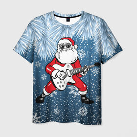 Мужская футболка 3D с принтом Дед Мороз Рокер в Новосибирске, 100% полиэфир | прямой крой, круглый вырез горловины, длина до линии бедер | гитара | гитарист | год | дед | зима | зимний | клаус | метал | металл | мороз | музыка | музыкант | новый | рождество | рок | рокер | санта