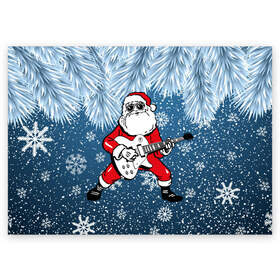 Поздравительная открытка с принтом Дед Мороз Рокер в Новосибирске, 100% бумага | плотность бумаги 280 г/м2, матовая, на обратной стороне линовка и место для марки
 | гитара | гитарист | год | дед | зима | зимний | клаус | метал | металл | мороз | музыка | музыкант | новый | рождество | рок | рокер | санта