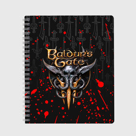 Тетрадь с принтом BALDURS GATE в Новосибирске, 100% бумага | 48 листов, плотность листов — 60 г/м2, плотность картонной обложки — 250 г/м2. Листы скреплены сбоку удобной пружинной спиралью. Уголки страниц и обложки скругленные. Цвет линий — светло-серый
 | Тематика изображения на принте: baldur gates | baldur gates 3 | baldur s gate | baldur s gate 3 | game | игра.