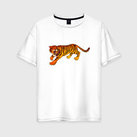 Женская футболка хлопок Oversize с принтом Тигр в Новосибирске, 100% хлопок | свободный крой, круглый ворот, спущенный рукав, длина до линии бедер
 | животные | звери | кошки | крупные | млекопитающее | ревущий | сердитый | тигр