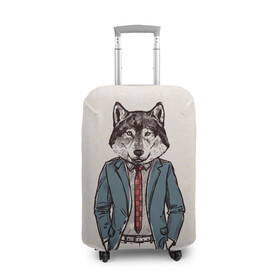 Чехол для чемодана 3D с принтом ХИПСТЕР ВОЛК в Новосибирске, 86% полиэфир, 14% спандекс | двустороннее нанесение принта, прорези для ручек и колес | alter ego | always be yourself | be positive | big | fashion | fashion man | hipster | wolf | wolfs | волк | галстук | животные | пиджак | собака | хипстер | я есть стиль