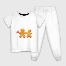 Детская пижама хлопок с принтом Пряничные человечки в Новосибирске, 100% хлопок |  брюки и футболка прямого кроя, без карманов, на брюках мягкая резинка на поясе и по низу штанин
 | 