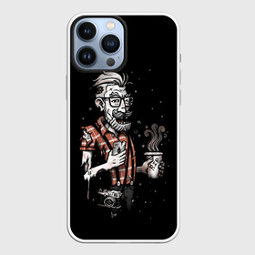 Чехол для iPhone 13 Pro Max с принтом Зомби Хипстер в Новосибирске,  |  | Тематика изображения на принте: 100 | alter | bad | beard | boy | dead | death | ego | head | hipster | life | old | omg | real | retro | skull | zombie | борода | бородач | бро | зомби | на | ретро | стиле | хипстер | череп | эко
