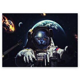 Поздравительная открытка с принтом Кот Космонавт в Новосибирске, 100% бумага | плотность бумаги 280 г/м2, матовая, на обратной стороне линовка и место для марки
 | Тематика изображения на принте: cosmonavt | galaxy | nebula | space | star | абстракция | астронавт | вселенная | галактика | звезда | звезды | космический | космонавт | планеты | скафандр