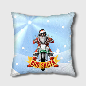 Подушка 3D с принтом Bad Santa Biker в Новосибирске, наволочка – 100% полиэстер, наполнитель – холлофайбер (легкий наполнитель, не вызывает аллергию). | состоит из подушки и наволочки. Наволочка на молнии, легко снимается для стирки | 