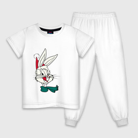 Детская пижама хлопок с принтом Bugs Bunny в Новосибирске, 100% хлопок |  брюки и футболка прямого кроя, без карманов, на брюках мягкая резинка на поясе и по низу штанин
 | Тематика изображения на принте: looney tunes | warner bros | багз банни | безумные мелодии | веселые мелодии | ворнер | луни тюнз | луни тюнс | мультяшки | новый год
