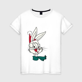 Женская футболка хлопок с принтом Bugs Bunny в Новосибирске, 100% хлопок | прямой крой, круглый вырез горловины, длина до линии бедер, слегка спущенное плечо | looney tunes | warner bros | багз банни | безумные мелодии | веселые мелодии | ворнер | луни тюнз | луни тюнс | мультяшки | новый год
