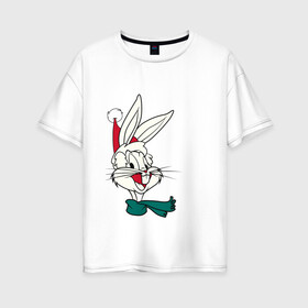 Женская футболка хлопок Oversize с принтом Bugs Bunny в Новосибирске, 100% хлопок | свободный крой, круглый ворот, спущенный рукав, длина до линии бедер
 | looney tunes | warner bros | багз банни | безумные мелодии | веселые мелодии | ворнер | луни тюнз | луни тюнс | мультяшки | новый год