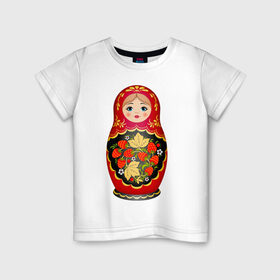 Детская футболка хлопок с принтом Матрешка Снегурка Хохлома в Новосибирске, 100% хлопок | круглый вырез горловины, полуприлегающий силуэт, длина до линии бедер | 