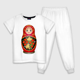 Детская пижама хлопок с принтом Матрешка Снегурка Хохлома в Новосибирске, 100% хлопок |  брюки и футболка прямого кроя, без карманов, на брюках мягкая резинка на поясе и по низу штанин
 | 