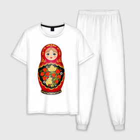 Мужская пижама хлопок с принтом Матрешка Снегурка Хохлома в Новосибирске, 100% хлопок | брюки и футболка прямого кроя, без карманов, на брюках мягкая резинка на поясе и по низу штанин
 | 