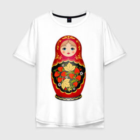 Мужская футболка хлопок Oversize с принтом Матрешка Снегурка Хохлома в Новосибирске, 100% хлопок | свободный крой, круглый ворот, “спинка” длиннее передней части | Тематика изображения на принте: 