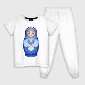 Детская пижама хлопок с принтом Матрешка Снегурка Гжель в Новосибирске, 100% хлопок |  брюки и футболка прямого кроя, без карманов, на брюках мягкая резинка на поясе и по низу штанин
 | 