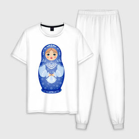 Мужская пижама хлопок с принтом Матрешка Снегурка Гжель в Новосибирске, 100% хлопок | брюки и футболка прямого кроя, без карманов, на брюках мягкая резинка на поясе и по низу штанин
 | 