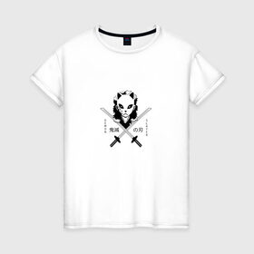 Женская футболка хлопок с принтом Demon Slayer в Новосибирске, 100% хлопок | прямой крой, круглый вырез горловины, длина до линии бедер, слегка спущенное плечо | 