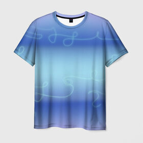 Мужская футболка 3D с принтом Синие рисунки в Новосибирске, 100% полиэфир | прямой крой, круглый вырез горловины, длина до линии бедер | модное | неоновое | проста | синий