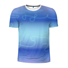 Мужская футболка 3D спортивная с принтом Синие рисунки в Новосибирске, 100% полиэстер с улучшенными характеристиками | приталенный силуэт, круглая горловина, широкие плечи, сужается к линии бедра | модное | неоновое | проста | синий