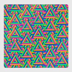 Магнитный плакат 3Х3 с принтом РАЗНОЦВЕТНЫЕ ТРЕУГОЛЬНИКИ в Новосибирске, Полимерный материал с магнитным слоем | 9 деталей размером 9*9 см | геометрия | паттерн | радуга | разноцветные | соты | текстуры | треугольники | узор | яркие