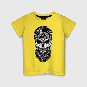 Детская футболка хлопок с принтом Hipster в Новосибирске, 100% хлопок | круглый вырез горловины, полуприлегающий силуэт, длина до линии бедер | bandana | beard | cool | dude | fashion | hipster | hype | moustache | orbits | skull | teeth | бандана | борода | глазницы | зубы | крутo | мода | усы | хайп | череп | чувак