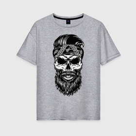 Женская футболка хлопок Oversize с принтом Hipster в Новосибирске, 100% хлопок | свободный крой, круглый ворот, спущенный рукав, длина до линии бедер
 | bandana | beard | cool | dude | fashion | hipster | hype | moustache | orbits | skull | teeth | бандана | борода | глазницы | зубы | крутo | мода | усы | хайп | череп | чувак
