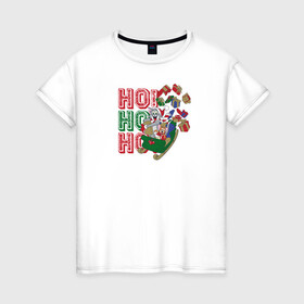 Женская футболка хлопок с принтом Ho Ho Ho в Новосибирске, 100% хлопок | прямой крой, круглый вырез горловины, длина до линии бедер, слегка спущенное плечо | tom and jerry | vdkimel | warner bros | дед мороз | подарок | санта клаус | том и джерри