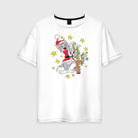 Женская футболка хлопок Oversize с принтом Tom and Jerry в Новосибирске, 100% хлопок | свободный крой, круглый ворот, спущенный рукав, длина до линии бедер
 | tom and jerry | vdkimel | warner bros | том и джерри