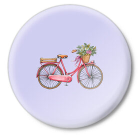 Значок с принтом Bicycle в Новосибирске,  металл | круглая форма, металлическая застежка в виде булавки | Тематика изображения на принте: букет | велосипед | лето | цветы