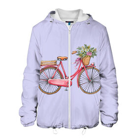 Мужская куртка 3D с принтом Bicycle в Новосибирске, ткань верха — 100% полиэстер, подклад — флис | прямой крой, подол и капюшон оформлены резинкой с фиксаторами, два кармана без застежек по бокам, один большой потайной карман на груди. Карман на груди застегивается на липучку | букет | велосипед | лето | цветы