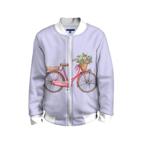 Детский бомбер 3D с принтом Bicycle в Новосибирске, 100% полиэстер | застегивается на молнию, по бокам два кармана без застежек, мягкие манжеты, по низу бомбера и на воротнике — эластичная резинка | Тематика изображения на принте: букет | велосипед | лето | цветы