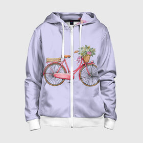 Детская толстовка 3D на молнии с принтом Bicycle в Новосибирске, 100% полиэстер |  манжеты и пояс оформлены широкой мягкой резинкой, двухслойный капюшон со шнурком для регулировки, спереди карманы и застежка-молния
 | Тематика изображения на принте: букет | велосипед | лето | цветы