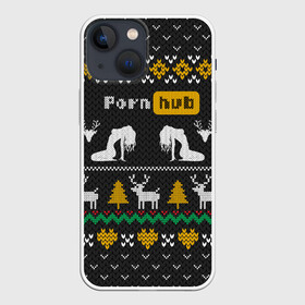 Чехол для iPhone 13 mini с принтом Pornhub свитер с оленями в Новосибирске,  |  | 2021 | knit | knitted | merch | new year | sweater | ugly sweater | вязанный | вязяный | зимний | лого | логотип | мерч | новый год | олени | рождественский | рождественский свитер | рождес